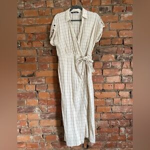 Zara Cream Checkered Maxi Dress